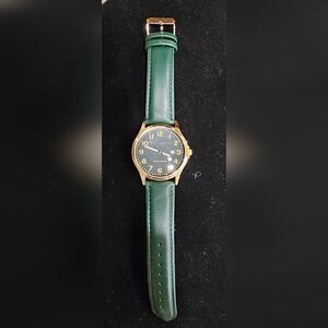 Amazon Essentials Easy To Read Mens Green Leather Strap Watch
